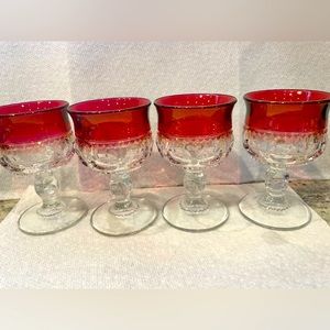 Tiffin Kings Crown Thumbprint Ruby Red Cordial Glass set of 4 Goblet Vintage